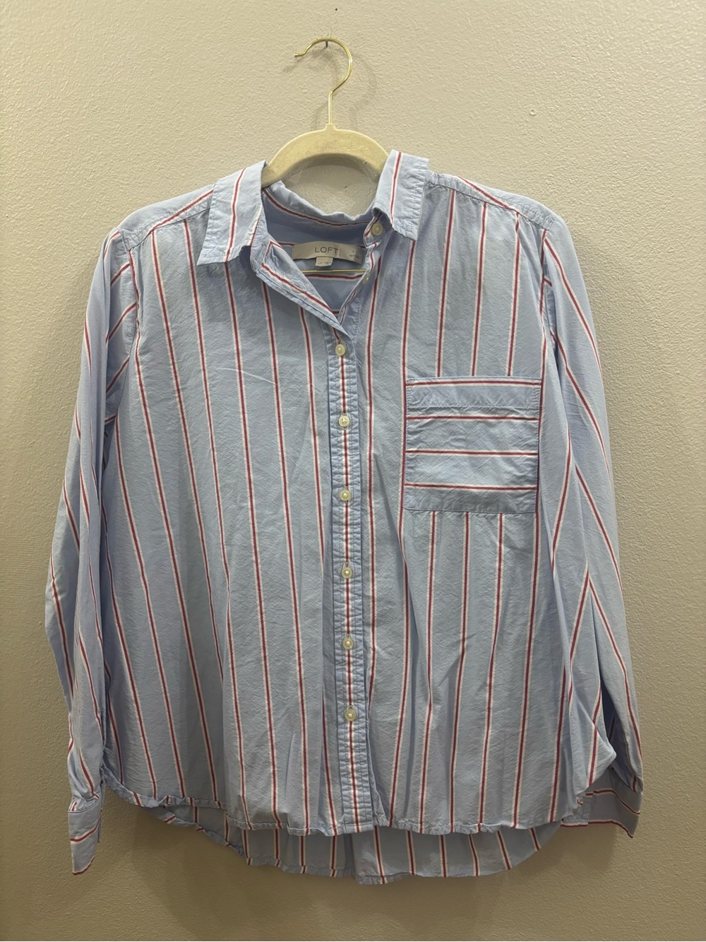 LOFT Light Blue Shirt with Red and White Stripes